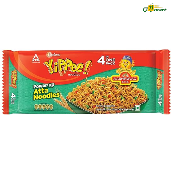 Sunfeast Yippee! Power Up Atta Noodles, Instant Noodles, No Artificial Flavours(Pack Of 4), 280 gm