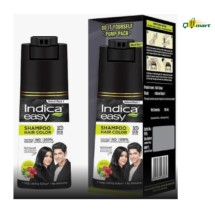 Indica Easy Do-It-Yourself Hair Color Shampoo Pump Pack with 5 Herbal Extracts and 100% Ammonia Free, Long Lasting Formula, 180 ML - Natural Black Colour (Gloves Included)